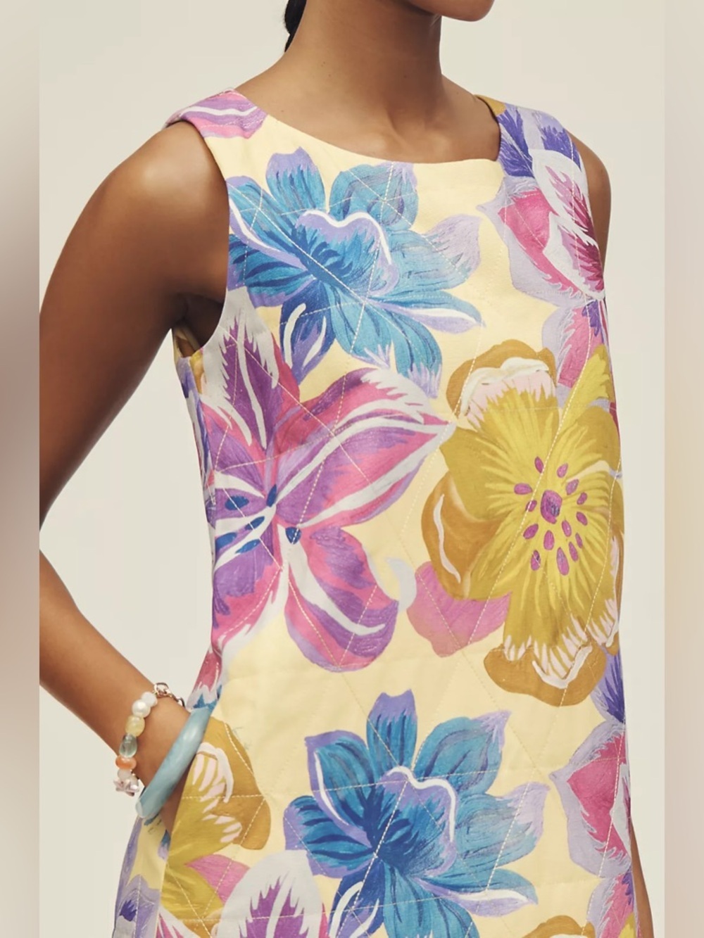 Farm Rio x Anthropologie Sleeveless Mini Shift Dress Quilted Floral Size S NWT - Picture 2 of 7